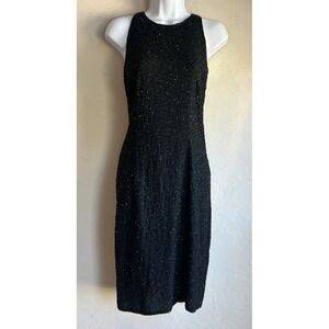 Vintage 90s JMD Black Beaded Dress M Glam Evening Party Sleeveless Cocktail